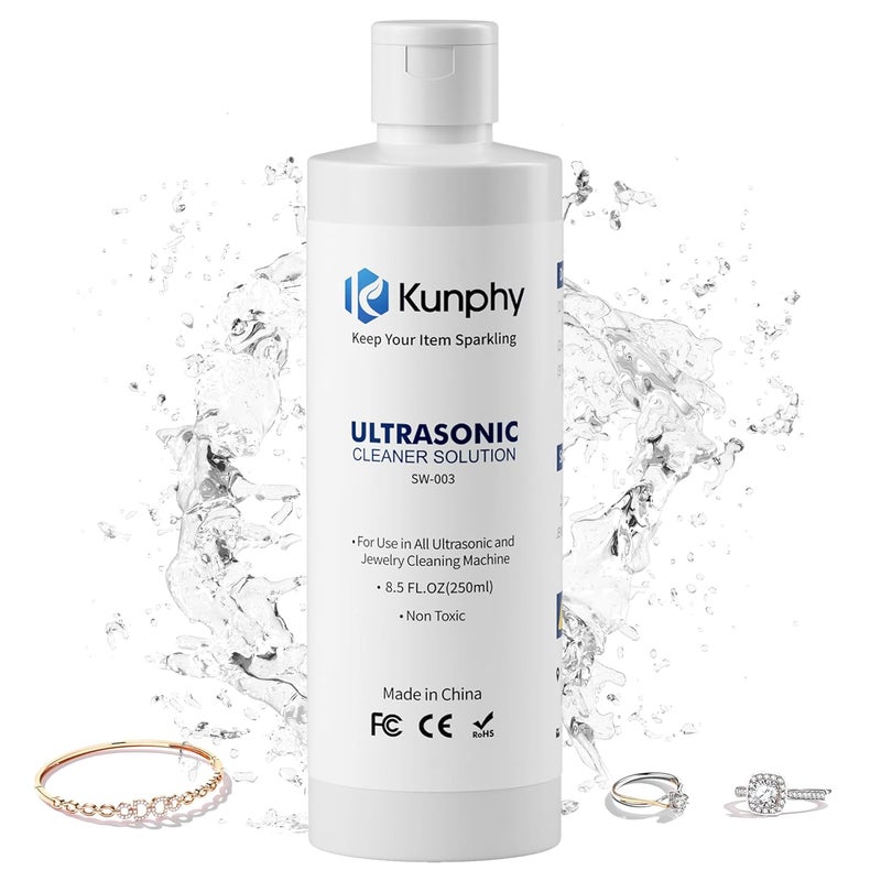 KUNPHY Sonic Jewelry Cleaner - Effective Solution for Cleaning Gold, Silver, Platinum, Diamonds, and eyeglasses watch, 8.5 oz (250 ml) - Image 1